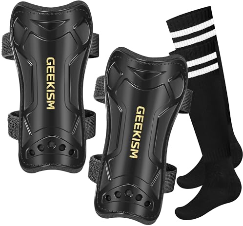 Soccer Shin Guards for Youth Kids Toddler, Upgraded Double Straps & Thicker, More Stable Protected Soccer Equipment - Football Gear for 3-5-7 4-6-8-10-12-14 Years Old Child Teens Boys Girls (Black, M)