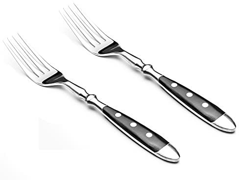 Kerafactum 2 Gabeln Fleischgabel Gabel Essgabeln im Set | Bratengabel für den gedeckten Tisch Tafel 3 Fach genietet Tafelgabel Besteck Griff schwarz | Landhausstil Bistro Set erweiterbar Meat Fork