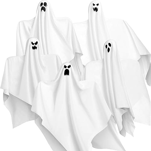 JOYIN 5 Stück Halloween hängende Geister (70 cm), niedliche fliegende Geister für Vorgarten Terrasse Rasen Garten Partydekor, Halloween hängende Dekorationen