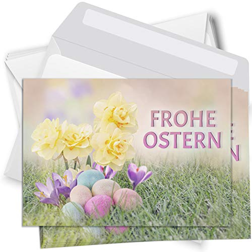Einladungskarten Manufaktur Hamburg 10 Osterpostkarten im Set Osterkarten mit Umschlag Postkarten Frohe Ostern Frühlingsblumen Eier