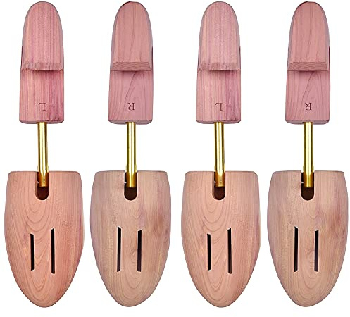 Tongzaner Cedar Shoe Tree for Men - Adjustable Wooden Stretcher for Leather Shoes (2-Pack) (M Fits Sizes 9-10)
