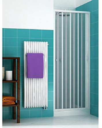 Porta doccia pieghevole in PVC per nicchie, colore bianco, apertura laterale, larghezza 80 cm, altezza 195 cm