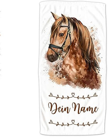 GRAZDesign Handtuch Pferd Kinder Badetuch mit Namen, Strandtuch für Mädchen von 2-10 Jahren, Kinderhandtuch personalisiert 140x70cm