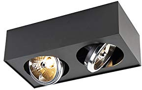 Qazqa Verstellbarer Deckenstrahler, Deckenspot - Kaya - Schwarz, max. 8W, Geeignet für LED, 31cm, Rechteckig, 2-flammig, Ideal als Wohnzimmerlampe, Küche lampe und