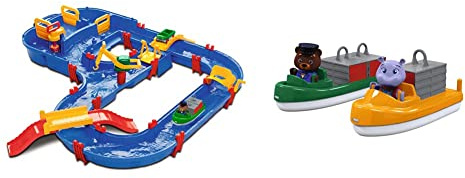 AquaPlay - MegaBridge - Wasserbahnset mit 3 Spielstationen und 49 Teilen, inklusive BO der Bär, Amphibienauto und Transportboot, ab 3 Jahren & - Container- & Transportboot - Zubehör, ab 3 Jahren