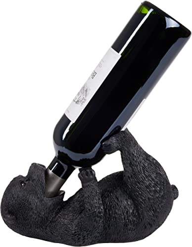 BRUBAKER Porte-Bouteilles de vin Ours assoiffé - Animaux ivres - Drôle | Bar Accessoires du vin Déco Figure peinte à la main Noir - Cadeau de vin