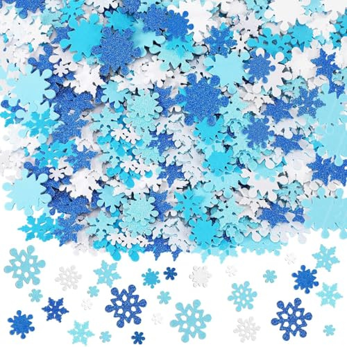 Schneeflocke Aufkleber, JULBEAR 300 Stück Winter Glitzernde Schneeflocke Deko Aufkleber Selbstklebende Schaumstoff Weihnachten Sticker DIY Filz Bastelset Weihnachten Winter Dekorationen | Glitzer-Schaumstoffmaterial, Winter-Heim-DIY-Handwerk, Grußkarten Dekoration, 300 Stück Mini-Zubehör
