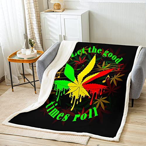 Cannabis Leaves Throw Blanket Marijuana Weed Fleece Blanket Musical Note Bed Blanket for Couch or Bed Hip Hop Blanket Soft Warm Lightweight for Kids Adults Women Gift(40x50 Inches)