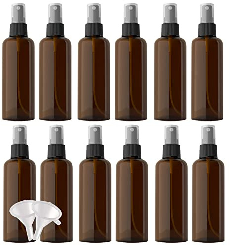 YANCAER 24 Stück 100ml Leer Braun Kunststoff Sprühflasche mit Schwarz Sprühkopf, Tragbare Sprühflasche Reise Klein, Zerstäuber Nebel Parfümzerstäuber Sprayflasche für Wasser Kosmetik