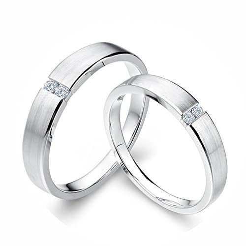 AMDXD 950 Platin Ringe Diamant 0.09ct, Preis für 2 Diamantring Matte Design Freundschaftsringe Solitärring Hochzeitsring, Damen 54 & Herren 66, Echtschmuck