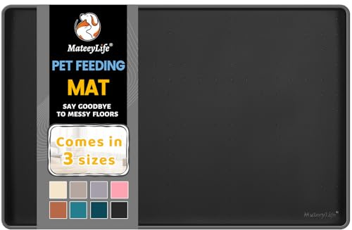 MateeyLife Anti Glisse Tapis Gamelle Chien et Chat, Tapis Silicone Gamelle pour Chien, Plateau Noir pour Bol Chat Grande Taille, Set de Table Silicone Nourriture, 45 x 30 cm