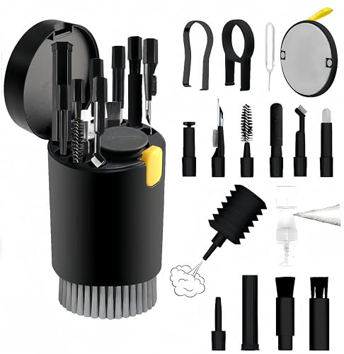 LBSC 20-in-1 Laptop Phone Screen Cleaning Kit, Keyboard Cleaner Kit, Keyboard Cleaning Kit with Electronic Cleaning Brush Spray for Airpods Pro, iPad, iPhone Pro, Camera, Computer Cleaning (Black)