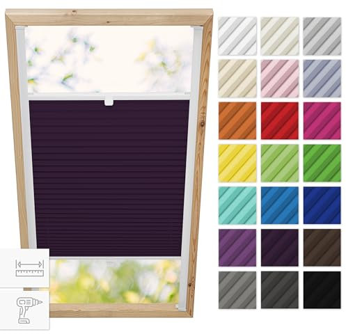 Estika Dachfenster plissee mit Bohren für Velux Fenster - Modell: MK08 - Stofffarbe: Beere - Dachfenster Rollo, Fensterrollo innen, Fenster plissee