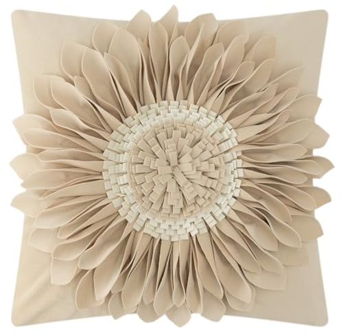 OiseauVoler 3D Sunflower Throw Pillow Cover Decorative Handmade Pillowcase Cushion Cover Case for Home Sofa Bed Living Room Decor 18x18 Inch Tan