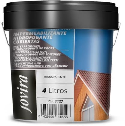 JOVIRA PINTURAS Impermeabilizante Hidrofugante para Cubiertas, Tejas, Mortero, Piedra Natural, etc. (4 Litros, Transparente) D-35