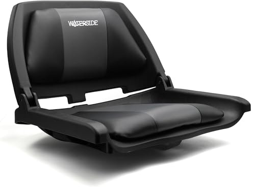 Waterside Captain Deluxe Allwetter Bootssitz, Schwarz/Grau | Klappbar, Ergonomisch & Robust, Wetterfester Kunststoff, Inklusive Montageschrauben, Für Boote & Angeln