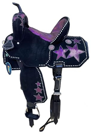 MOUSM Premium Handcrafted Western Horse Saddle with Black Base and Pink Glitter: Genuine Leather, Comfortable Seat, Superior Craftsmanship, Durable and Versatile Riding Gear (13 inches)