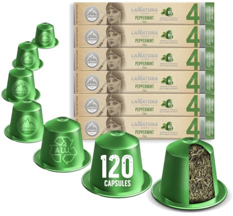 La Natura Lifestyle | 120 Capsules de Thé à la Menthe Poivrée | Compatible Nespresso® | 100% Recyclable | Saveur Exquise et Rafraîchissante
