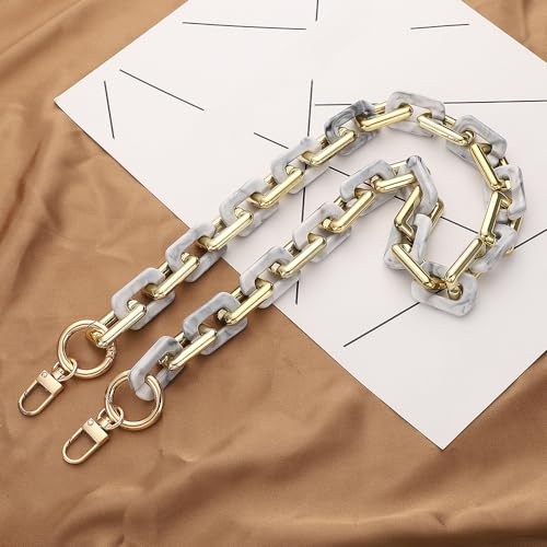 Acryl Taschenkette, Kettenriemen Kette Riemen Damen Tasche Kette Schultergurt Gurt Handtasche, Riemen Handtasche Ersatz Schulterriemen Ketten Zubehör mit Metallschnallen für Handtasche,Grau B,60cm