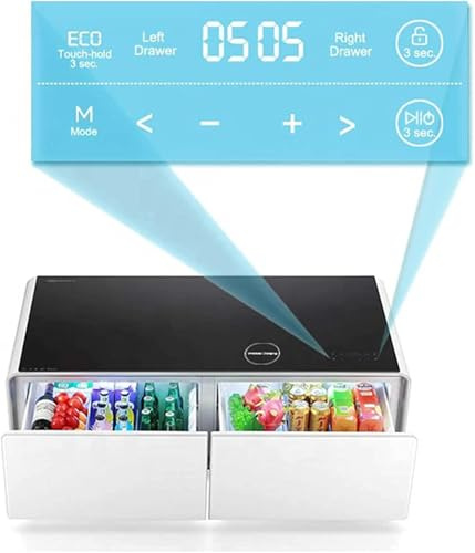 Smart Coffee Table by [Brand Name], Touch Control End Table, 135L Fridge Cooling Drawer, Wireless Charging, Bluetooth Speaker, 130x70x46cm/51.2x27.5x18in, 4.75 Cubic Feet