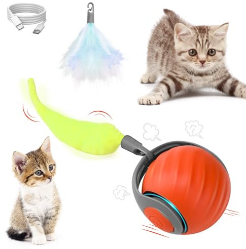 DAOUZL Interaktives Katzenspielzeug Katzenball, Katzenspielzeug Elektrisch Katzenball, Selbstbeschäftigung, 2 Arbeitsmodi, Automatisch Rollender Intelligenz Ball Katzen Spielzeug