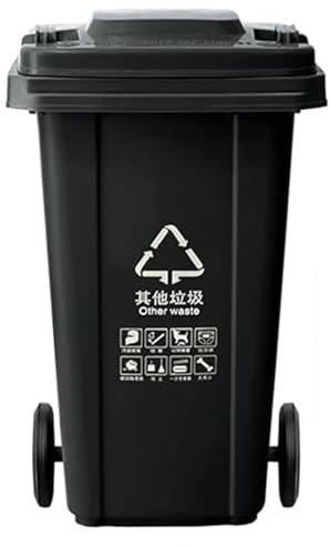 AMAZWI Contenedor Basura Exteriores Contenedor Basura 100L 120L Con Ruedas, Bote Basura Grande Con Asa Antideslizante, Estable Resistente Aplastamiento For Restaurantes, Oficinas Y Almacenes(Black,120
