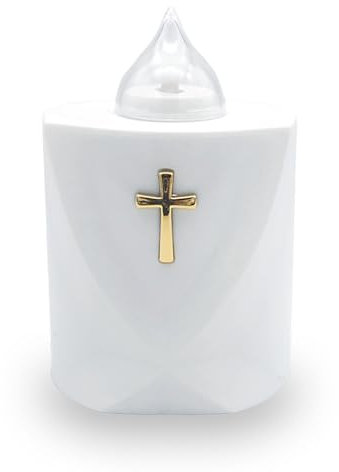 AROBA LED Grave Candle - Flickering Effect - Long Burning Time up to 120 Days - Reusable Cemetery Candle - White Holy Cross