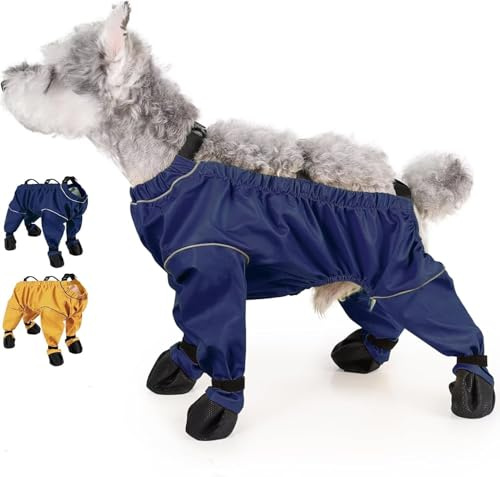BOSENIYU Stivali impermeabili per cani con bretelle da pioggia, scarpe antiscivolo riflettenti per zampe e pancia pantaloni invernali da neve (blu, XS)