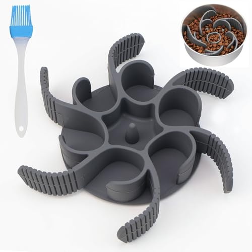 Hundenapf Slow Feeder Anti Schling Napf Hund Hunde Langsamer Fressnapf Slow Feeder Hundenapf Einfügung für Hunde Katzen Zubehör Entlastet die Verdauung Überessen, Grau