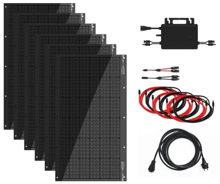 Technaxx Centrale Solaire Flexible pour Balcon 600W WiFi TX-270 – 6x 105W (630W) Modules Monocristallins, Conception en EVA sans Verre, Micro-onduleur 600W/800W, Surveillance via Application