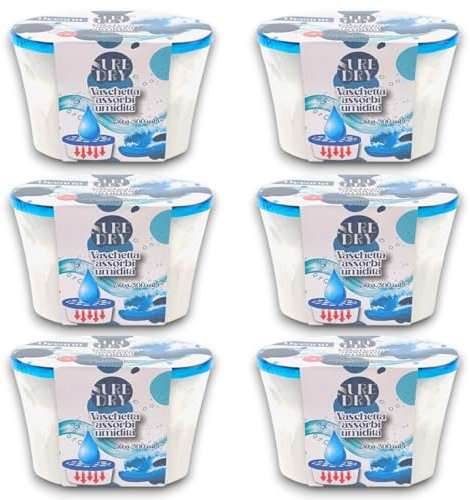 KORAT - Set 6 Vaschette Assorbi Umidità e Profumatore 500 ml, 5 Profumazioni, Deumidificatore Sali per Bagno Cucina Camper Caravan Roulotte Ripostiglio Dispensa Armadio (6, Oceano)