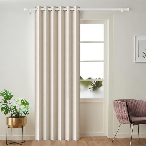 HMYI Full Blackout Memory Trained Pleated Curtains with Magnetic Closure, Thermal Insulated Solid Color Drape for Bedroom,Living Room, 1 Panel, W45 x L72, Sand