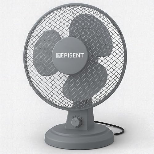 EPISENT 12 Desk Fan – Quiet Portable Oscillating Table Fan with Adjustable Tilt & 3 Speeds – Silent Cooling Fan for Bedroom, Office & Kitchen – MATT GREY