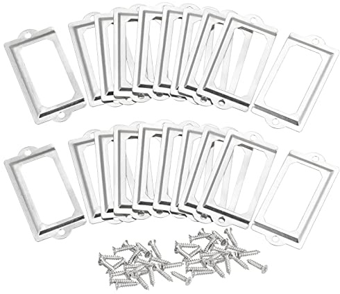 QUARKZMAN 20 Stück Metall-Etikettenhalter 70x33mm Silberton | Dateikarten-Tag-Etikettenhalter-Rahmen, Für Büro-Bibliotheksschubladen-Schrankregale