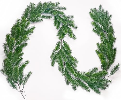 Jusdoja 6FT Artificial Pine Garland Christmas Real Touch Winter Faux Greenery Garland for Indoor Outdoor Table Stairs Fireplace Mantle Holiday Christmas Decoration