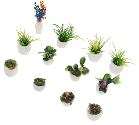 FRCOLOR 12pcs Miniature Flowerpot Dollhouse Accessories Elegant Mini Bonsai Models for DIY Dollhouse Outdoor Scene Props Mixed Color Mini Plant Ornaments
