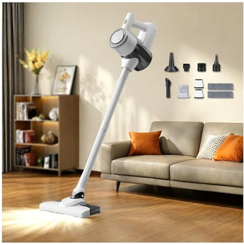 MeLtor Aspirateur Balai Laveur sans Fil 5 en 1 Compact - Léger, Petit Aspirateur sans Fil Léger Puissant Aspirateur Laveur Vapeur pour Sol Dur Tapis Poils d'animaux Voiture,White