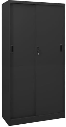 Gecheer Armoire de bureau porte coulissante acier anthracite 90 x 40 x 180 cm