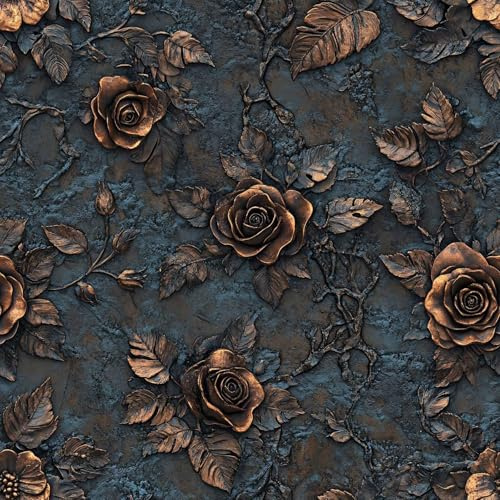 LaiTique Baroque Rose Wallpaper – Gothic Bronze Floral Peel and Stick Wallpaper | Luxury Self Adhesive Vinyl 17.7in x 236in
