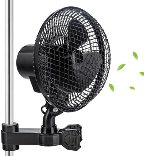 XQZMD Grow Ventilator mit Clip, Automatische Oszillation, Kleiner Oszillationslüfter für den Heimanbau, Ventilator Growbox mit 2 Leistungsstufen, 25W Clip-Ventilators für Growbox/Zelt, Leiser Betrieb