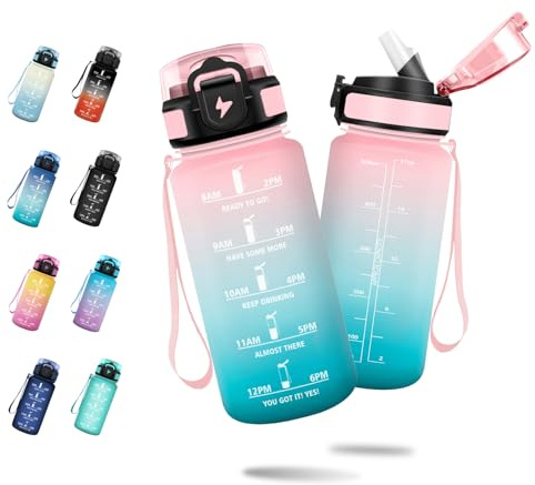 JAPORIA Borraccia 500ml, Borraccia con Cannuccia, Bottiglia Acqua Motivazionale con Scala Temporale, Antigoccia, Facile da Trasportare, Bottiglia Scuola per Ufficio, Campeggio, Viaggio