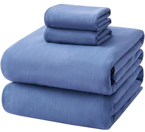 LANYETON 100% Cotton Flannel Sheets, Ultra Soft Cozy Warm Bed Sheets Set for All Season, 16 Deep Pocket, 4PC, Queen, Denim Blue