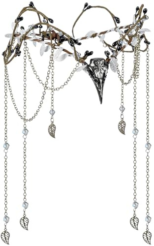 MOSTORY Hexe Kopfschmuck für Faschingskostüm Damen, Elfen Krone mit Krähe und Quaste für Mittelalter Kleidung Cosplay Karneval