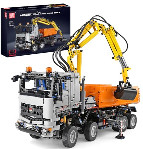 Mould King 19007 Technik Pneumatischer LKW Modellbauset, 2819 Teile Technik Große Pneumatik Kran Klemmbausteine Bausteine Kit mit 4 Motoren Bauset für Jugendliche 14+/Erwachsene