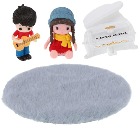 FRCOLOR Figurines Musicales Miniatures en Résine – Ensemble 4 Pièces Décor Piano Blanc Couple Guitaristes – Ornements Décoratifs pour Maison de Poupée et Bureau – Scène Musicale Créative