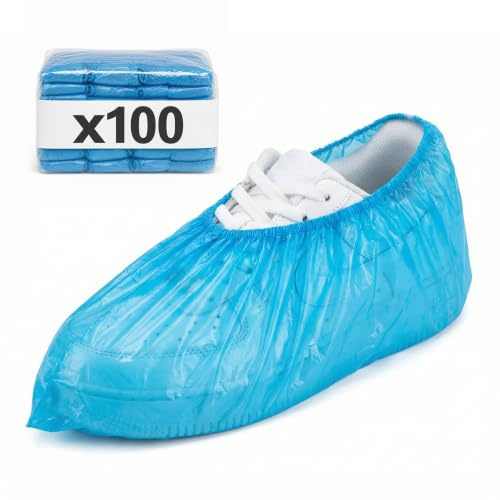 KMINA Tofflor Engångs halkfria skoskydd (100 st) | Vattentäta polyeten-leggings en storlek med elastiskt band utan latex, sjukhus, laboratorium och estetik