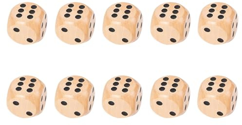 10 dadi in legno, 30 mm, grandi, in legno naturale, 6 lati con occhi, accessori XXL con angoli arrotondati per giochi da tavolo, giochi di carte, lezioni di matematica e fai da te