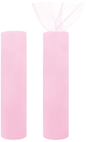 HANDI STITCH Set da 2 Nastro Organza Rotolo Tulle Rosa - 30 cm x 25 m per Rotolo Tulle Bobina - Nastro Tulle Poliestere per Compleanno, Regali, Matrimoni, Decorazioni, Fiocchi, Tutu e Costumi