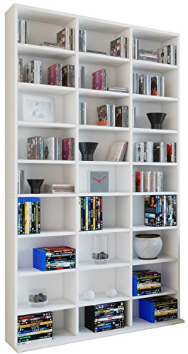 VCM Holzregal stehend | platzsparender CD-Schrank für 1080 CDs oder 504 DVDs | Maße: H. 181 x B. 102 x T. 23 cm | Elegantes DVD Regal stehend | Blu-Ray Regal | CD Regal Megosa XL