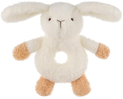 Apricot Lamb Baby Bunny Rabbit Soft Rattle Toy, Plush Stuffed Animal for Newborn Soft Over 0 Months 6 Inches, White (brown hands and feet)